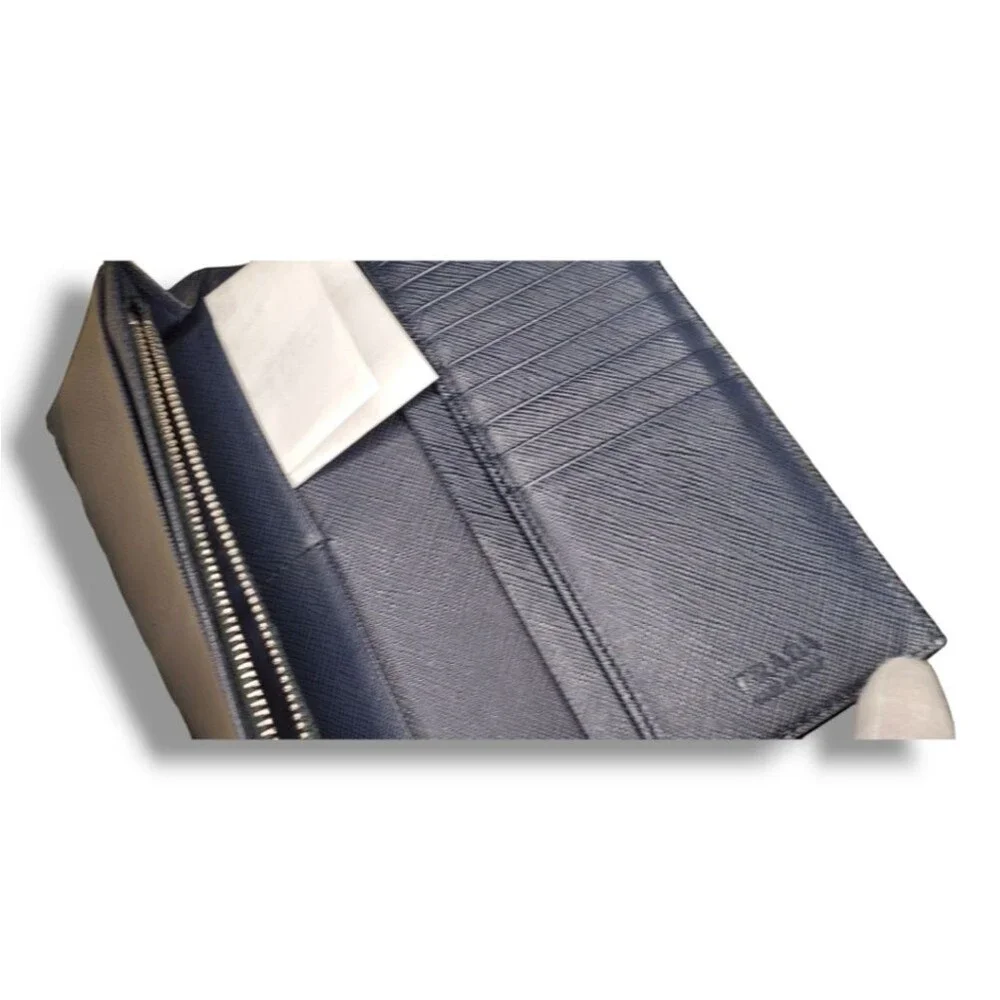 Prada Bicolor Black & Blue Saffiano Leather Long Wallet Sleek Minimalist Design